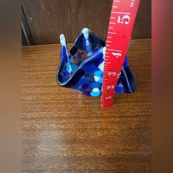 Handcrafted Blue Glass Candle Holder handkerchief style - Picture 4 of 5
